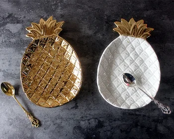 FRUMUSEȚEA PORCI de ZBOR Aur alb de ananas placa ceramica de stocare farfurie platou cu fructe