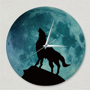 Funlife(TM) Strălucire în Întuneric Moon Ceas de Perete, Funlife Luminos Strălucind Luna Ceas de Perete Morden Design Wolf Totem Autocolant Decal C