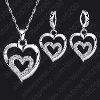 Giemi Romantic Femei Seturi de Bijuterii Argint 925 cu Zircon CZ Dublu de Cristal Dragoste Inima Colier și Cercei Set de Bijuterii de Vânzare Fierbinte
