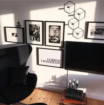 GIEMZA Hexagon Tranșee Lumanare 3D Fier Agățat de Perete de Metal Artizanat 1 buc 21cm Alb Negru Stereoscopic Decor Acasă în Mișcare Cadou