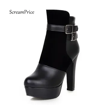 Glezna cizme pentru femei de Moda cu toc înalt cizme cu platforma catarama dimensiuni mari, pantofi de femeie negru bej caisă