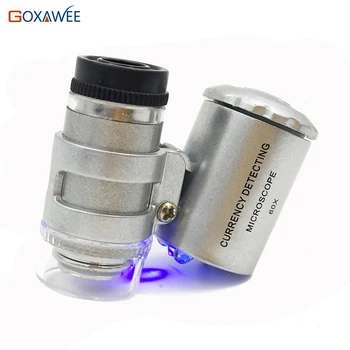 GOXAWEE 60x Lupa Portabile Mini Microscop de Buzunar Lupa Bijutier Lupa Cu Lumina LED-uri