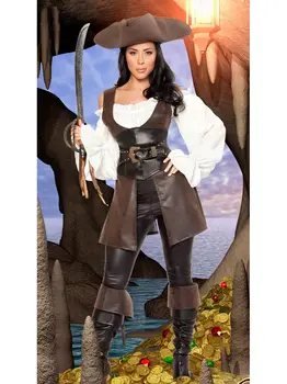 Halloween Femei Costume Cosplay Sexy Pirati Costume Maro Complet Maneca Rochie De Performanță Ieftin Rochie Clubwear