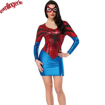Halloween Haine De Desene Animate Si Film De Roluri Uniforme Îmbrăcăminte Piele De Vinil Clubwear Rochie De Fată Costum Spider Spiderwomen Costume