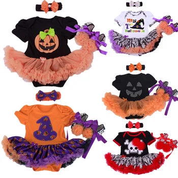 Halloween pentru Copii Fata de Îmbrăcăminte Seturi de Dovleac Romper Rochie Jumpersuit+Bentita+Pantofi 3pcs Costum Bebe Copil Festivalul de Costume