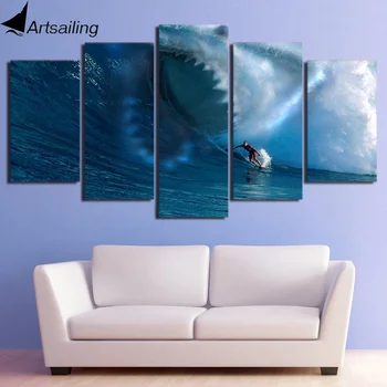 HD tipărite 5 bucată de pânză de artă Rechini naviga pe valuri de pictură poze de perete pentru camera de zi moderne de transport gratuit/ NY-7107A