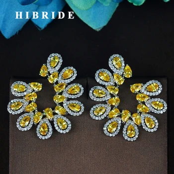 HIBRIDE Boemia Stil Galben Floare de Forma AAA Zircon Cercei Stud Cercel Frumos Pentru Femei en-Gros de Marfă Gratuit de E-807