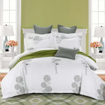 Hotel de cinci Stele din bumbac satinat de Lux alb set de lenjerie de pat lenjerie de pat de imprimare carpetă acopere, plat shee King Queen-size Brodate