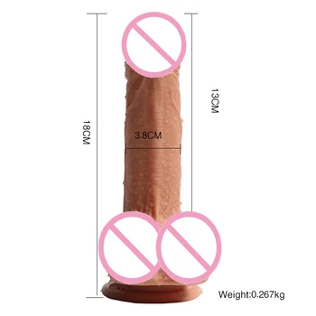 HOWOSEX Dublu Stratificat mare 18cm Vibrator Realist Dublu strat Lichid de Silicon moale Penis cu ventuza pentru Femei adulte jucărie sexuală