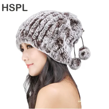 HSPL Tricotate Blana de Iepure Rex Pălărie Cu Două Bile Pentru Iarna Neckwarmer