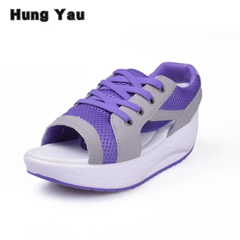 Hung Yau Moda de Vara pentru Femei Sandale Casual ochiurilor de Plasă Respirabil Pantofi Femei Doamnelor Pene Sandale din Dantela Platforma Sandalias Dimensiunea 40