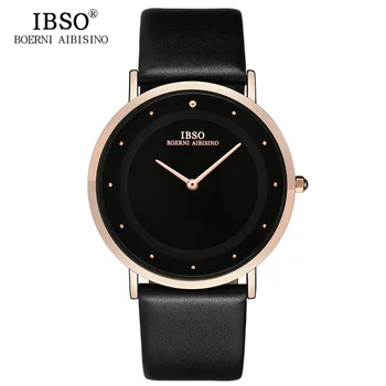IBSO 2018 Top Negru Brand de Lux Mens Ceasuri 7MM Ultra-subțire de Cuarț Ceas de mână din Piele Curea Ceas rezistent la apa Bărbați
