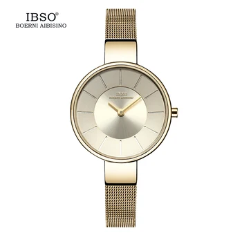 IBSO Brand de Top 6.5 MM Ultra-Subțire din Oțel Inoxidabil Bandă de Piele pentru Femei Ceasuri Brățară Cuarț Montre Femme 2018 Ceasuri de mana #2249
