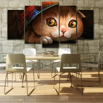 Imagine Arta de Perete Decor Acasă Postere Cadru 5 Panoul de Pisica Minunat Modular Living HD Tipărite Moderne, Pictura Pe Panza