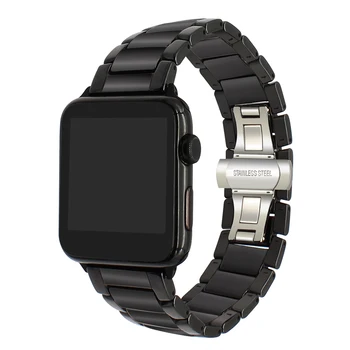Integral Ceramice Watchband pentru 38mm 42mm iWatch Apple Watch Sport Edition Fluture Incuietoare Trupa Încheietura Curea Brățară de Link-ul Alb Negru