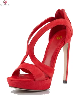 Intenția inițială de Nouă Femei Elegante Sandale 2016 Elegant Tocuri Subtiri de Mare Pompe Roșu Portocaliu Înaltă qulity Pantofi Femei Plus Dimensiune