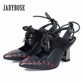 Jady Trandafirul Negru Femei Tocuri Vintage Subliniat Toe Femei Pompe De Dantela-Up De Vara Pentru Femeie Sandale Gladiator Stiletto Valentine Pantof