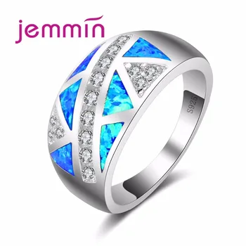 Jemmin Alb Elegant Multipal Cristal + Albastru Opal, Inele Pentru Femei Argint 925 Inel De Nunta Farmec Inele