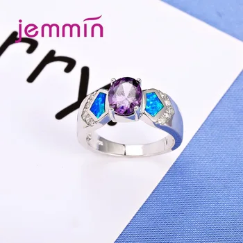 Jemmin New Sosire Moda Geometrice Inel Mare Pouple CZ de Cristal, Argint 925 Bijuterii Elegant Ocean Blue Opal Inel