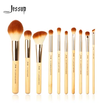 Jessup Brand 10buc Bambus Pensule Profesionale Machiaj Perie setați Frumusete Make-up Tools kit Fundație Pudra de Contur dintr-un Shader de Linie