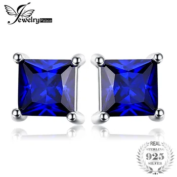 JewelryPalace Pătrat 0.8 ct Creat Blue Sapphire Argint 925 Cercei Stud Pentru Femei Clasic Cercei Moda Bijuterii