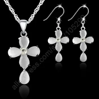 JEXXI Moda Bijuterii Opal Seturi Argint 925 Cruce Opal Pandantiv Coliere Cârlig Cercei Pentru Femei/Cadouri Barbati
