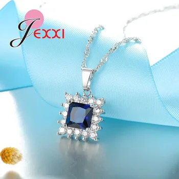 JEXXI New Sosire Bijuterii Pentru Femei de Moda Colier Cercei Set Inel Albastru Limpede de Cristal Tăiat Pătrat Stras Cadou de Ziua de nastere