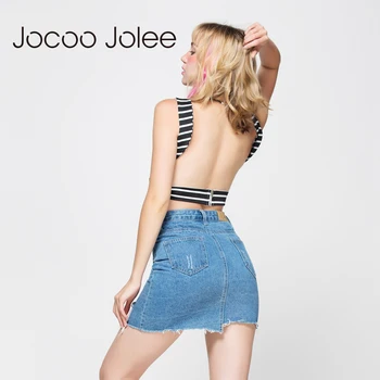 Jocoo Jolee Femei Căpăstru Sexy Vesta cu Dungi Alb-Negru Slim tricouri cu Fermoar Scurt Design Vesta Doamna Plaja de Moda Vesta