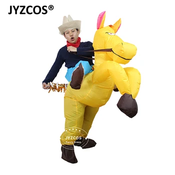 JYZCOS Fan Operat Gonflabile Călărie Cowboy Costume pentru Barbati Femei Cowboy pe Cal Petrecere de Halloween Costume Rochie de Amuzant