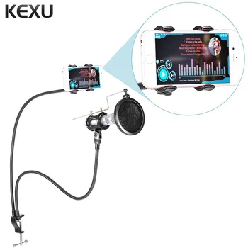 KEXU Profesional Universal pentru Microfon Suport de Montare Suport de Telefon cu Clip pentru Karaoke MV Android IOS Suport de Telefon Mobil