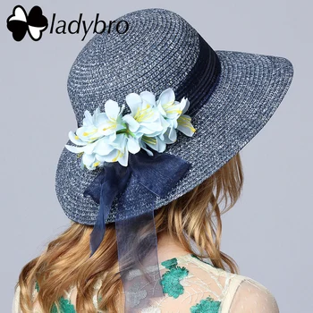 Ladybro Femei De Vară Pălărie De Cap Pentru Femeie Panglică Elegantă Pălărie Găleată Plaja Paie Pălărie De Soare Flori De Vacanță Doamnelor Pălării De Călătorie Pac