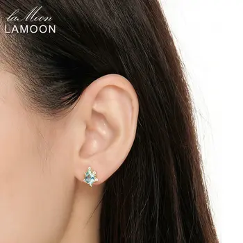 LAMOON Bijuterii Fine S925 Cercei Stud pentru Femei Natural de Pere Albastru Apatit Sterling-silver-bijuterii de Partid Cercel EI048