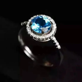 LANZYO argint 925 cu topaz albastru, Inel moda cadouri pentru femei bijuterii cu topaz albastru, inel Bijuterii Fine j060601agb