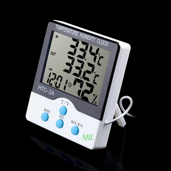 LCD Digital de Interior, în aer liber Termometru Higrometru Temperatura Umiditate Metru Termometru Tester Cu Ceas HTC-2A C/F Întrerupător