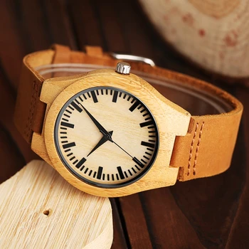 Lemn Ceas Barbati Minimalist Analog Ceas de mână de Moda din Lemn de Bambus Ceasuri din Piele Cuarț Ceas Sport de Ore Reloj de madera