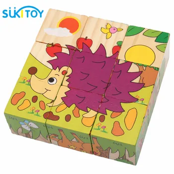 Lemn Puzzle 3D copiii montessori jucarii pentru copii fete de 6 laturi cubul de învățare educație jucărie de învățământ pentru băieți joc