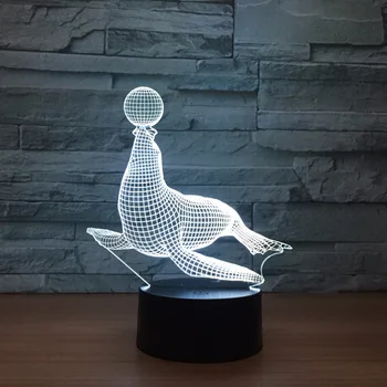 Leu de mare Circ de Animale 3D LED Holograma Model de Lampa Lumini de Noapte În 7 Culori USB Lampă pentru Copii Jucărie Vacanță Ziua de nastere Cadou de anul Nou