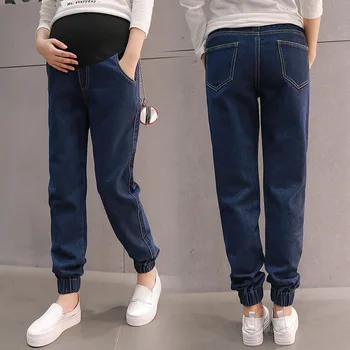 Liber albastru blugi de maternitate design simplificat bumbac pantaloni casual pentru femei gravide