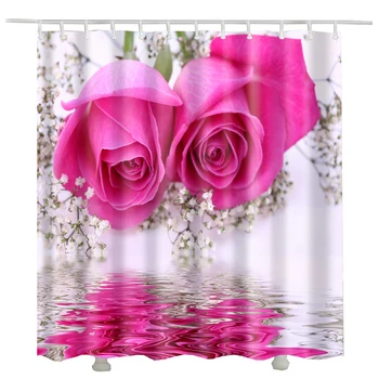 Lily rose floare inima baie cortina stiluri poliester cortină de ducha moda floare perdea de duș de imprimare