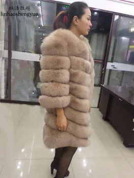 Linhaoshengyue 90CM mai secțiunea de natural real haină de blană de vulpe,haină de blană naturală ,adevărată haină de blană,