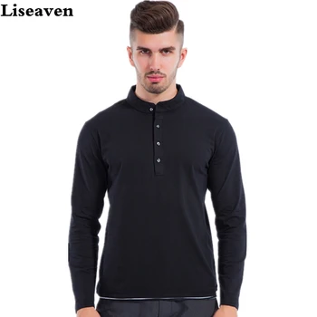 Liseaven 2017 Mens tricou Negru Casual cu Maneci Lungi Tricou Bărbați ' s Cămașă Slim Fit Barbati Tee Topuri Tricou Polo