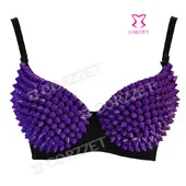 Livrare gratuita Sexy Femei PUNK Violet Plastic Adună Push-Up Spike Stud Nit Sutien Brățară 32 34 36 38 40 B Cupa Clubwear pentru dans