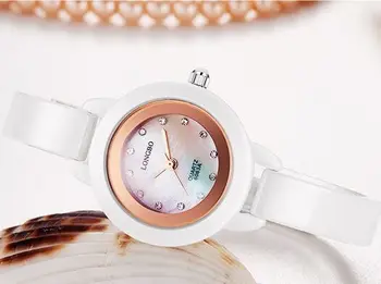 Longbo Brand de Înaltă calitate alb Ceramic rezistent la apa a Crescut de Aur Dial Ceasuri de Moda de sex feminin Doamnelor ceasuri en-gros 6063 Cadou