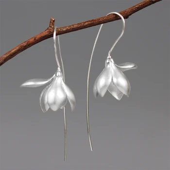 Lotus Distractiv Real Argint 925 lucrat Manual Designer de Bijuterii Fine Elegant Floare Magnolia Legăna Cercei pentru Femei Brincos