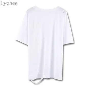 Lychee Harajuku Vara Femei T Shirt Gaura Scrisoare Panglică Liber Casual Cu Maneci Scurte T Shirt Tee Top De Sex Feminin