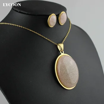 LYCOON din oțel inoxidabil pandantiv placat cu aur culoare rășină specială piatra forma de ou pandantiv colier cercei seturi de bijuterii pentru femei