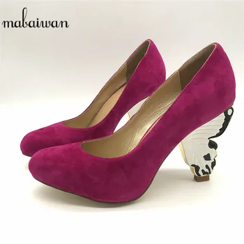 Mabaiwan Designer Fluture Toc Femei Pompe De Moda Roșu De Piele De Căprioară De Înaltă Tocuri Frumusete De Bal Rochie De Mireasa Pantofi De Femeie Valentine Pantofi