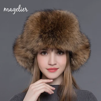 Magelier Femei Pălării de Blană Naturală de Raton și Blană de Vulpe Ushanka rusă Cald Iarna Urechi de Moda Bombardier Sepci New Sosire MZ009