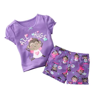 Maimuță Fata de Plaja Vara T-shirt, Pantaloni Costum Violet cu Maneci Scurte Seturi Toate Îmbrățișări bumbac 12-24month