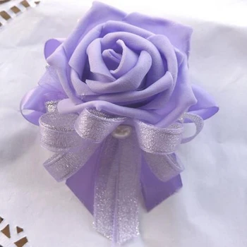 Manual PU Bal Mireasa, Boutonniere Artificiale a Crescut Corsaj de mână de Flori de Nunta Dans Decor Pearl Brățară Violet F88